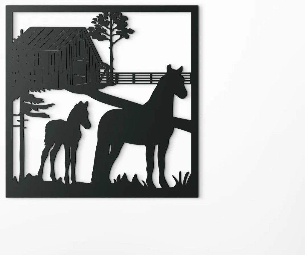 drevko Drevený obraz na stenu Kobyla so žriebätkom Rozmer obrazu: 32,5 x 32,5 cm, Farba dekorácie: Čierna