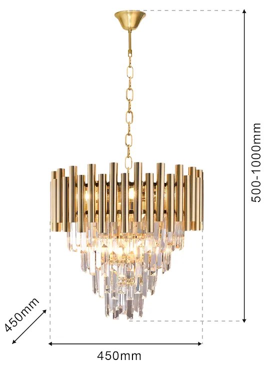 EUlight Luster Madison, 1x krištáľové/zlaté kovové tienidlo, (fi 45cm), g