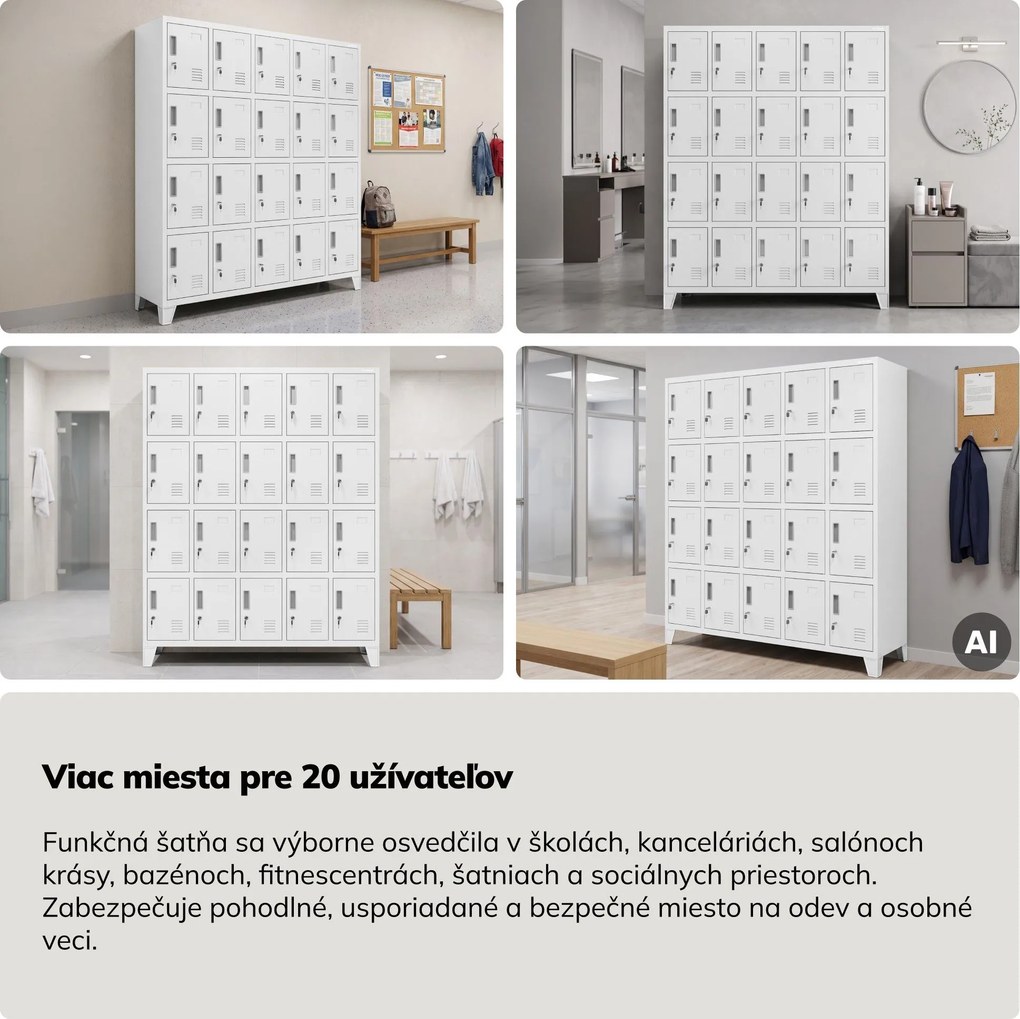 Skrinka s 20 priehradkami na nožičkách, biela, 1360x1720x450 mm: ROBERT