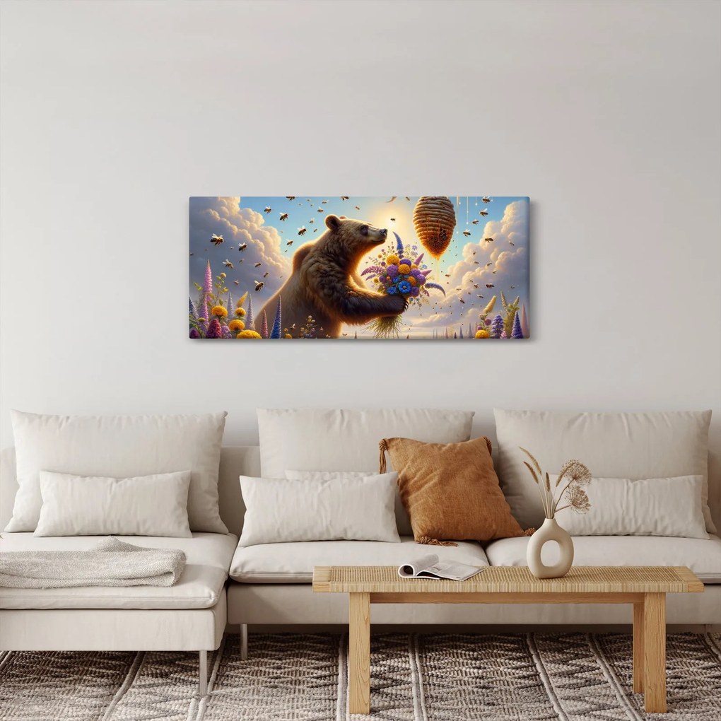 Obraz - Medveď a včielky (120x50 cm)