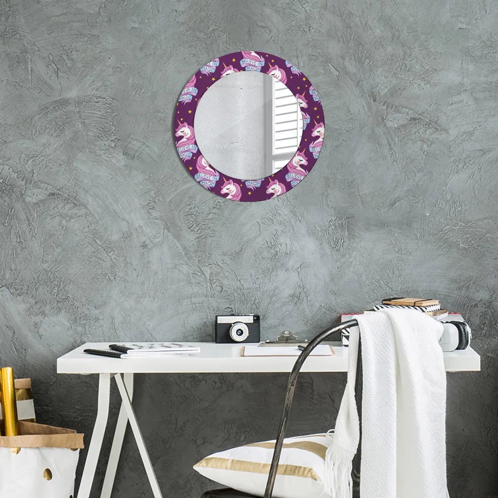 Okrúhle ozdobné zrkadlo na stenu Jednorožec fi 50 cm