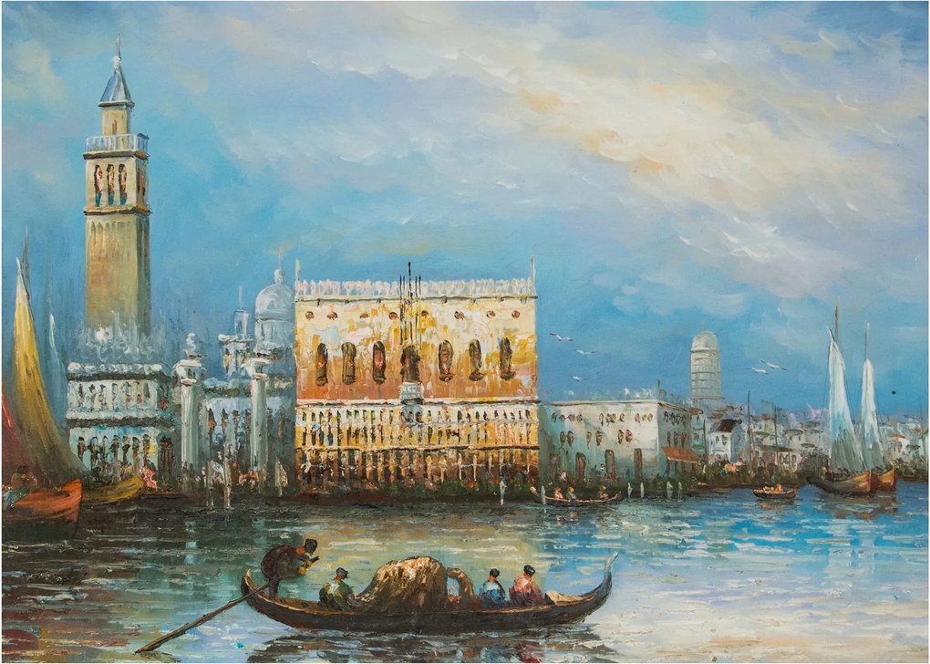 Obraz - Gondola prechádzajúca Benátkami, olejomaľba (70x50 cm)