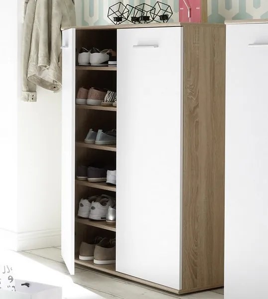 Skrinka s policami/botník Manolo 90 cm, dub sonoma/biela