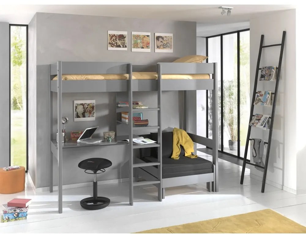 Sivá vyvýšená detská posteľ 90x200 cm Pino - Vipack