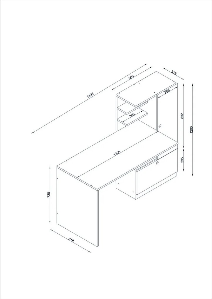 Písací stôl MERINOS biela/orech