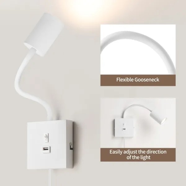Immax 08296L - Nástenné svietidlo s USB PUNTO 1xGU10/9W/230V biele
