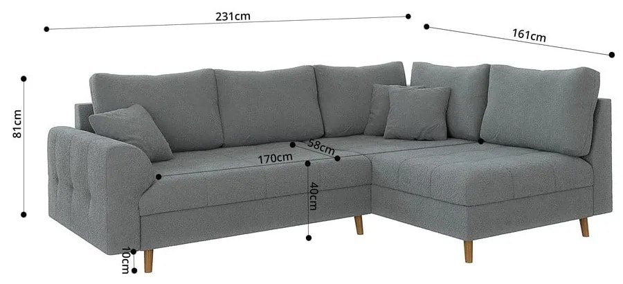 Sivá rohová pohovka z textílie buklé (pravý roh/do L) Ariella – Ropez