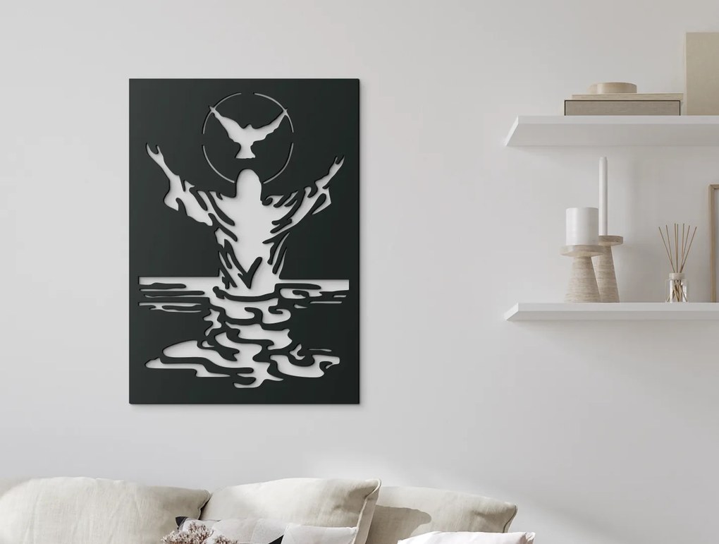drevko Drevený obraz Ježiš a holubica Rozmer obrazu: 65 x 46 cm, Farba dekorácie: Čierna