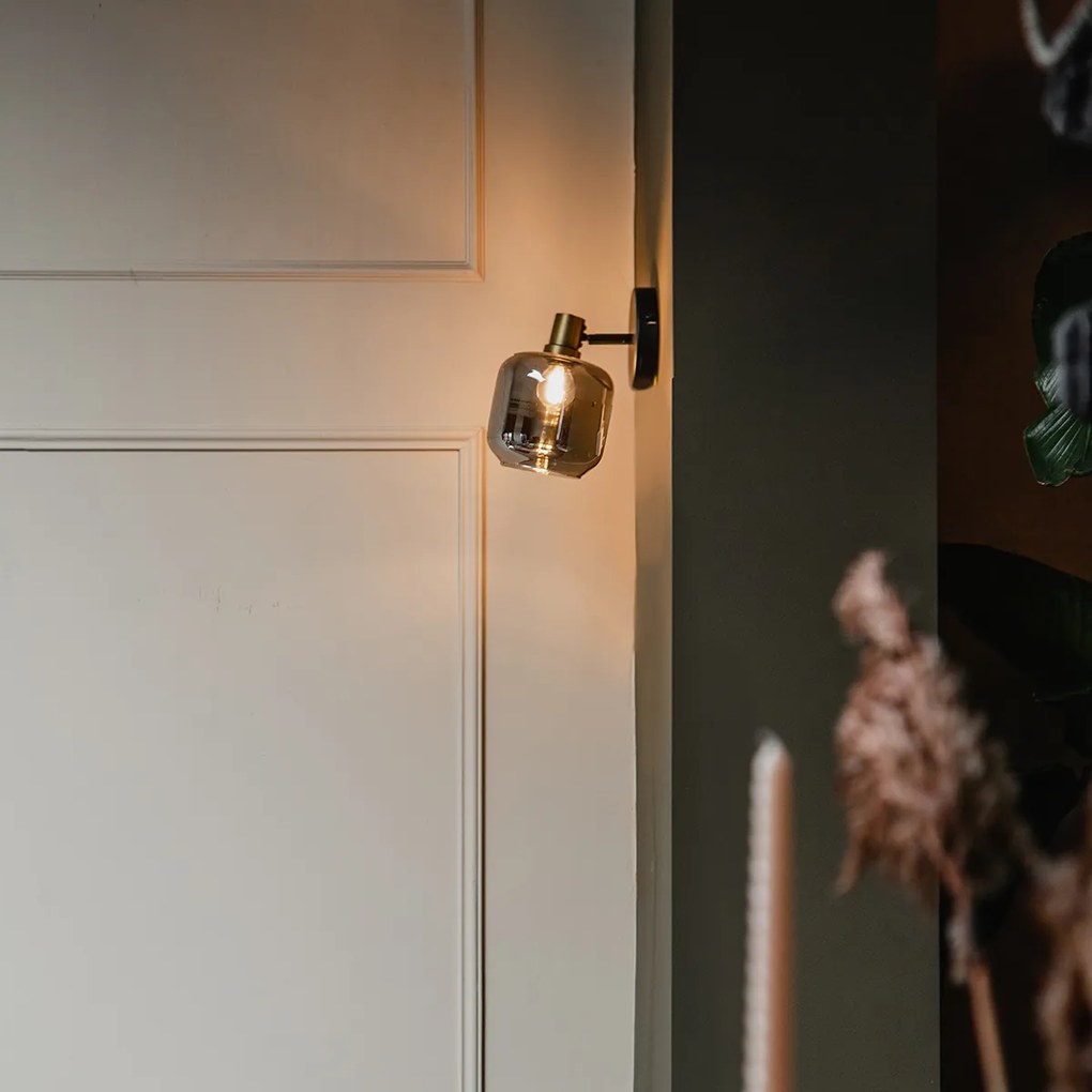 Dizajnové stropné bodové svetlo čierne so zlatom a dymovým sklom - Zuzanna