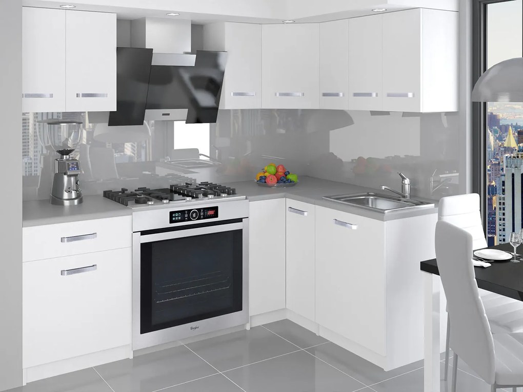 Kuchynská linka Belini 300 cm biely mat s pracovnou doskou Armin2 TOR ARMIN2/2/WT/WT/0/B1