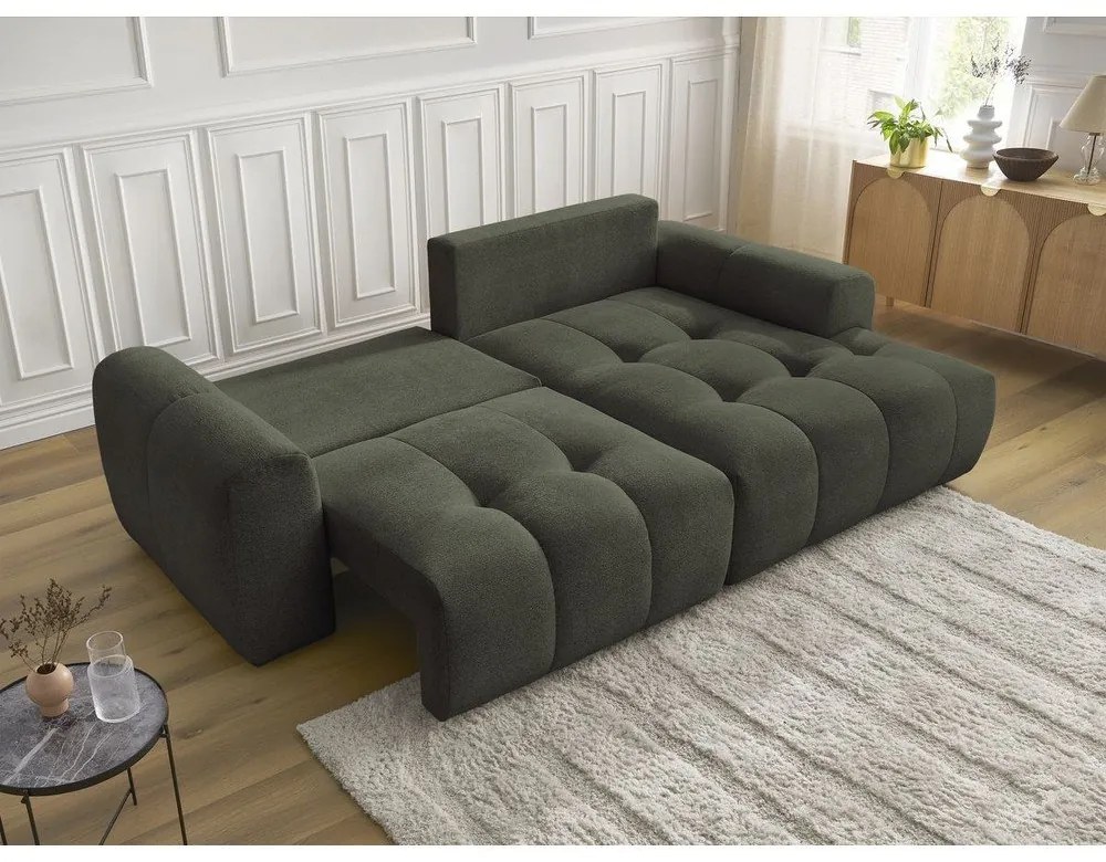 Khaki ženilková rozkladacia/s úložným priestorom rohová pohovka (pravý roh/s leňoškou) Roxelane – Bobochic Paris