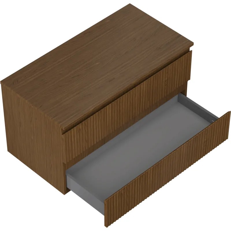 Mexen Rivel, kúpeľňová skrinka 90 cm s hornou časťou, 2 zásuvky, drážkovaná, orech, 91A20-09047-2-BFFC86