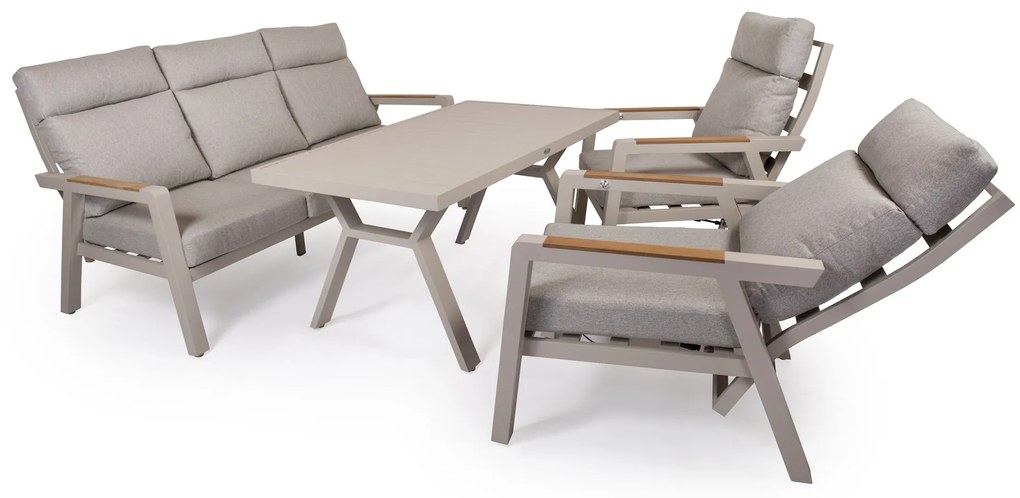 Hliníkový nábytok BURY 3 ALU s polohovateľnými kreslami krémová