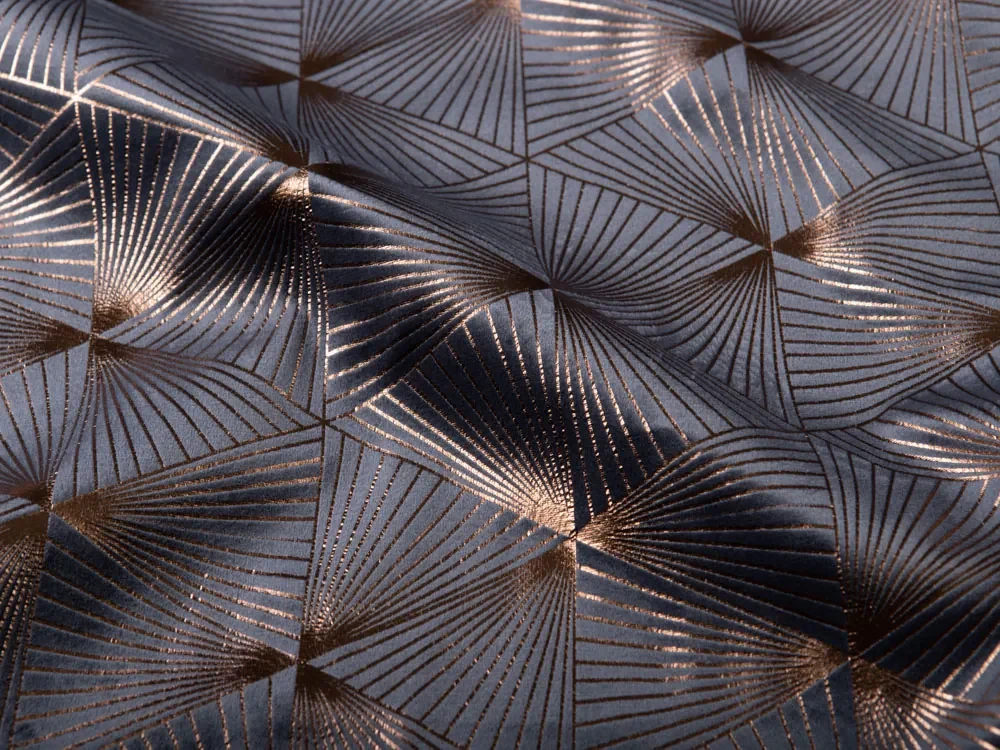 Biante Veľký zamatový oválny obrus Isabela IBL-003 Rose Gold trojuholníky na sivom 240x300 cm