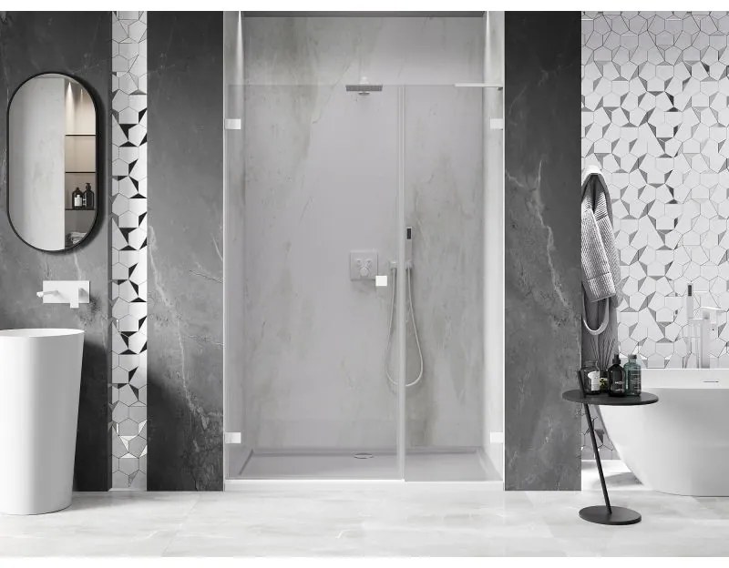 Mexen Lunar-B, L výklopné ľavé sprchové dvere 110 cm, 8mm číre sklo, biely profil, 832SL-110-050-20-00-L