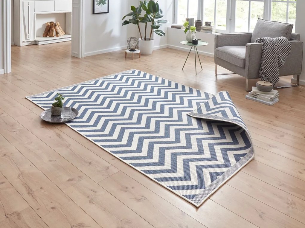 NORTHRUGS - Hanse Home koberce Kusový koberec Twin Supreme 103435 Palma blue creme – na von aj na doma - 80x150 cm