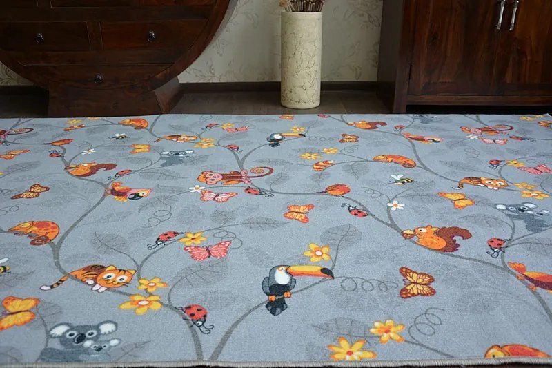 Detský koberec VESELÁ ZVIERATKÁ - sivý