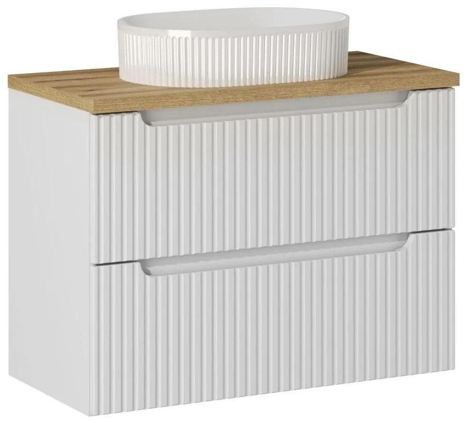 Závesná skrinka Nova White I s doskou a umývadlom 80 cm biela/dub coast evoke