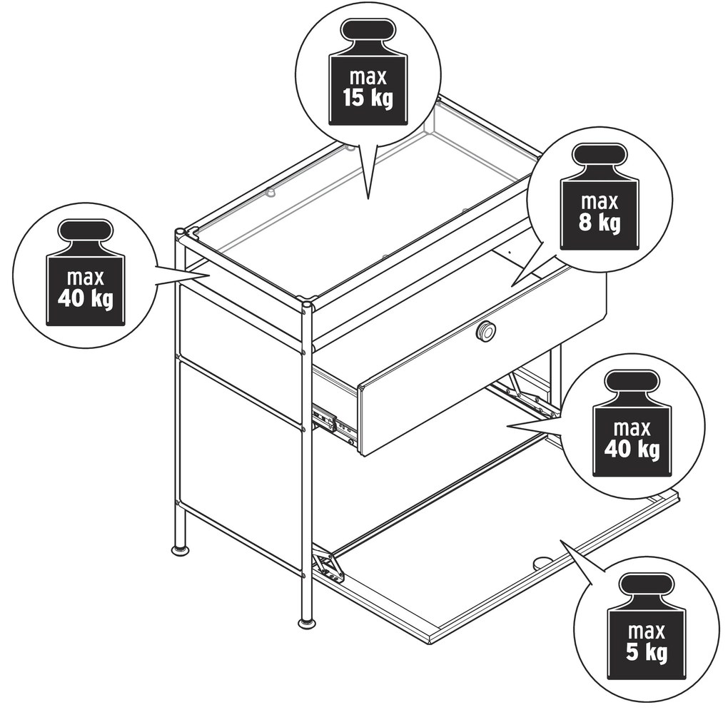 Kovový konzolový stolík »CN3« s výklopným priečinkom a zásuvkou, biely