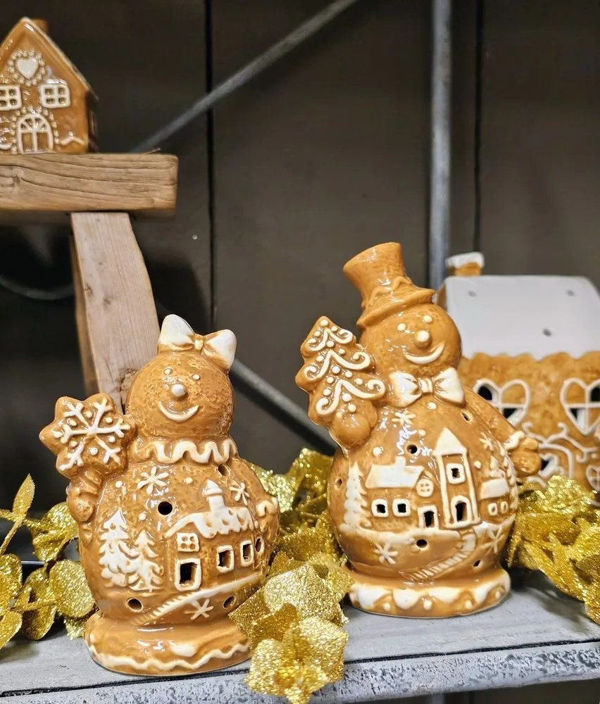 Christmas Decoration Snowman 11x8x16 Cm Brown Ceramic - 11*8*16 cm