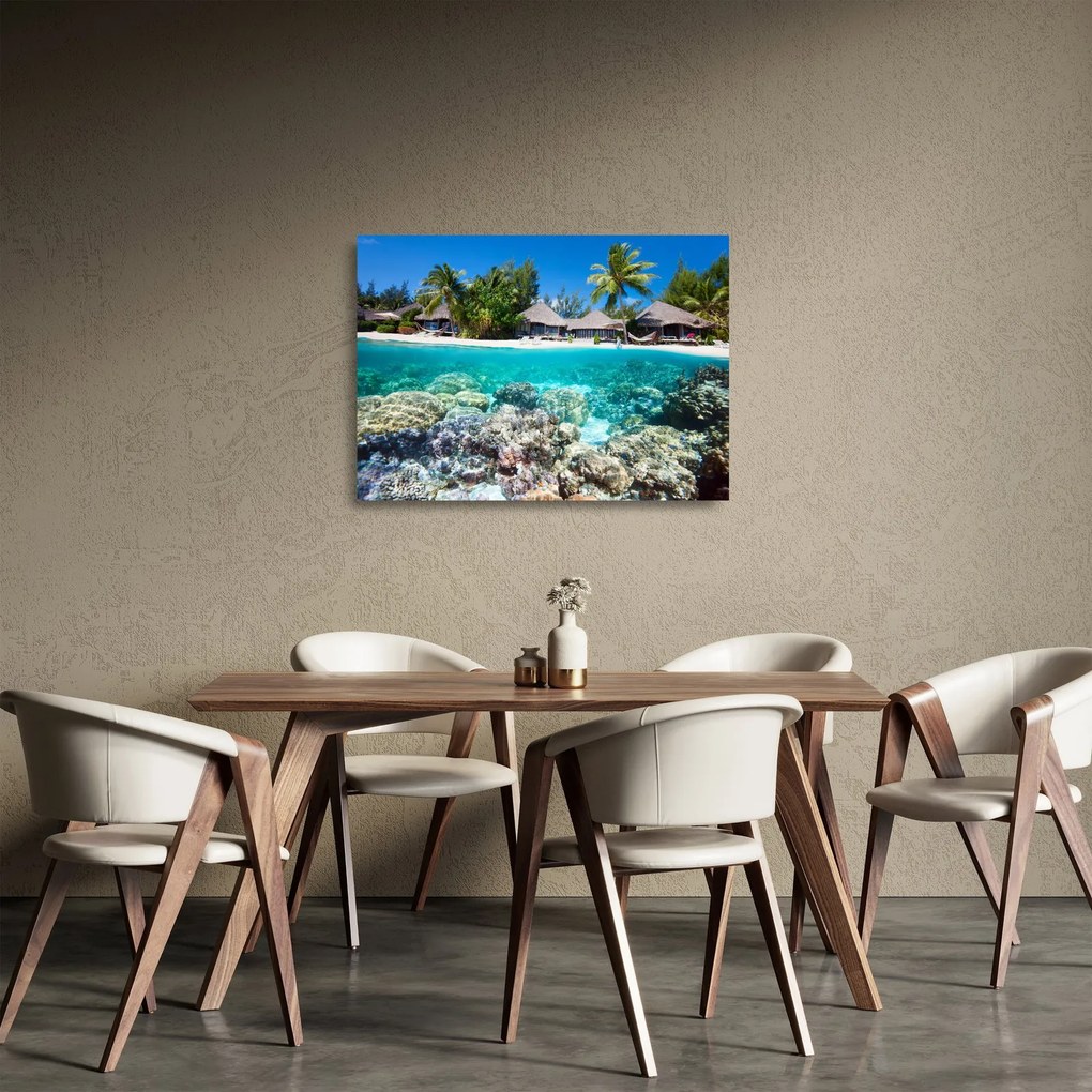 Sklenený obraz pláže na tropickom ostrove (70x50 cm)