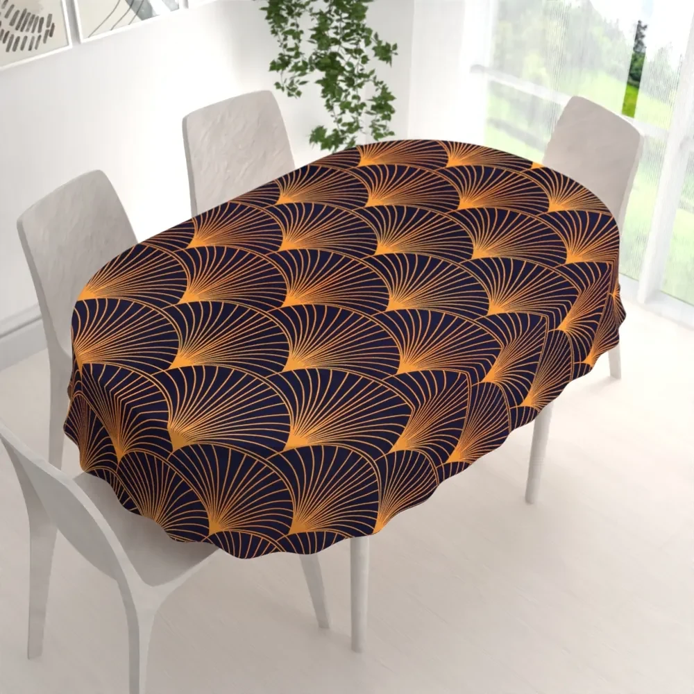 Biante Bavlnený oválny obrus Sandra SA-504 Oranžové vejáre na tmavo modrom 140x180 cm