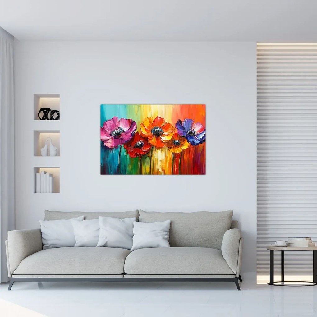 Obraz - Päť pestrofarebných kvetov (90x60 cm)