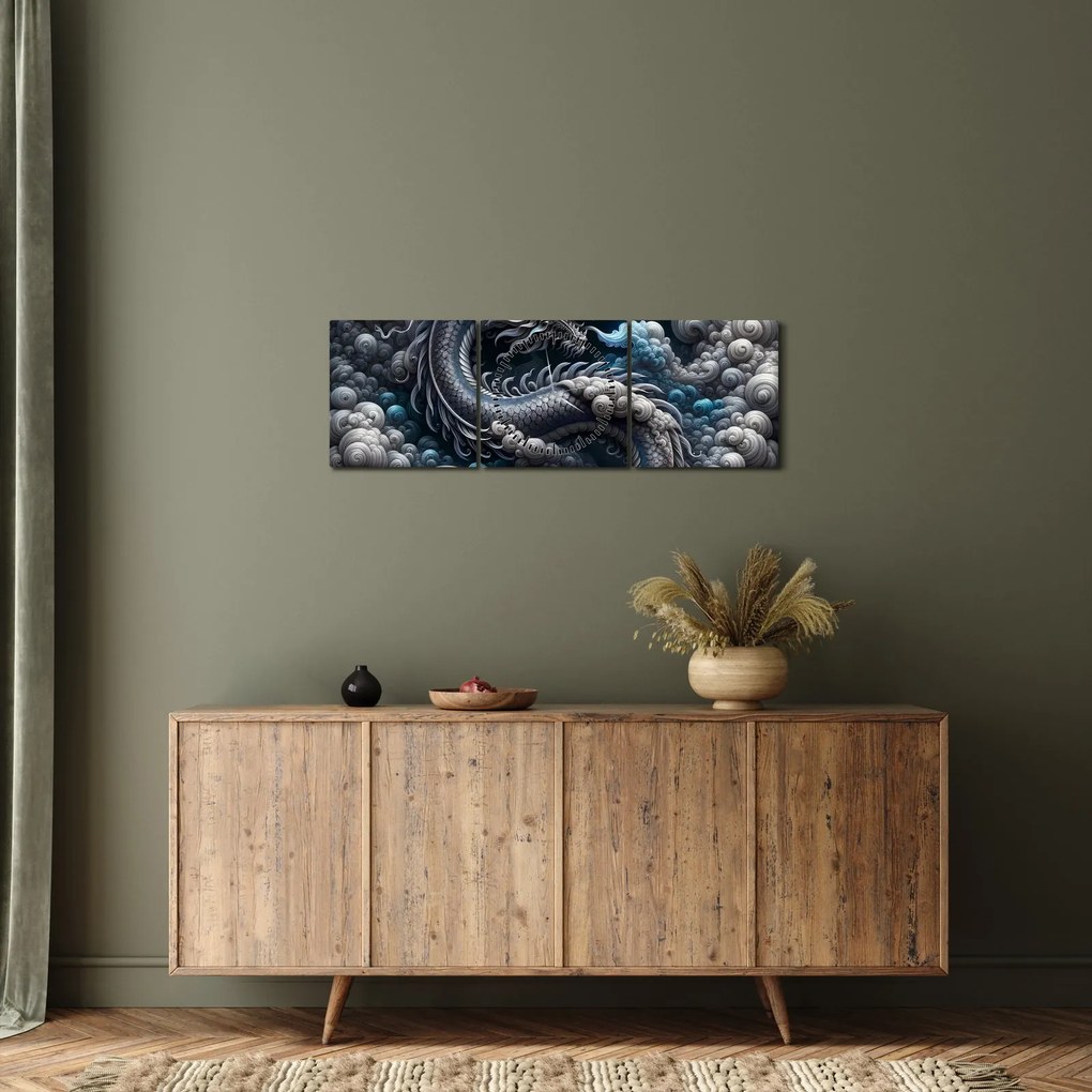 Obraz – Drak v dyme (s hodinami) (90x30 cm)