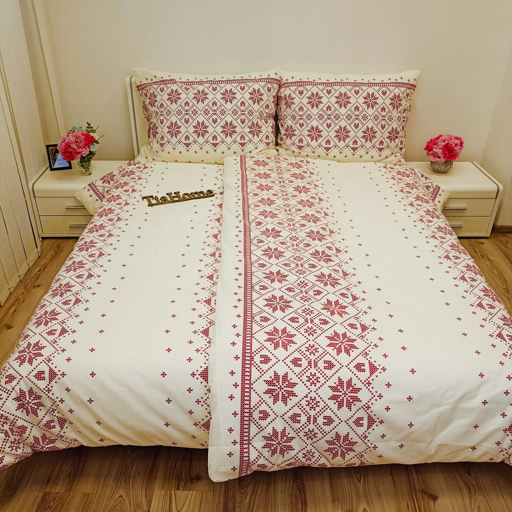 Obliečky bavlnené Etnico bordové - 1x Vankúš 90x70cm, 1x Paplón 140x200cm
