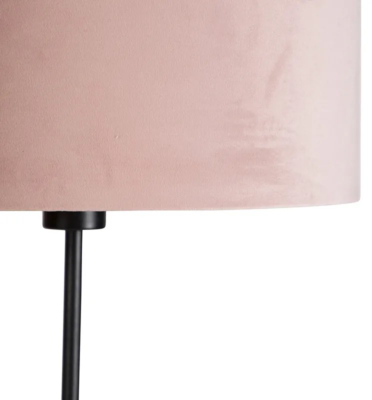 Stojaca lampa čierna s ružovým zamatovým tienidlom so zlatom 35 cm - Parte