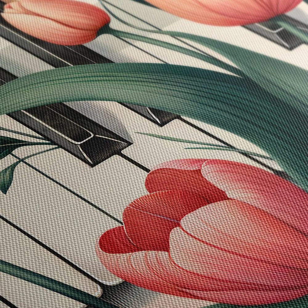 5-dielny obraz klavír a tulipány v kvetinovej symfónii