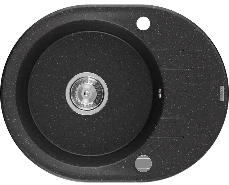 Mexen Kevin, granitový drez 586x458x190 mm, 1-komorový, čierna - strieborná metalíza, 6517581005-73