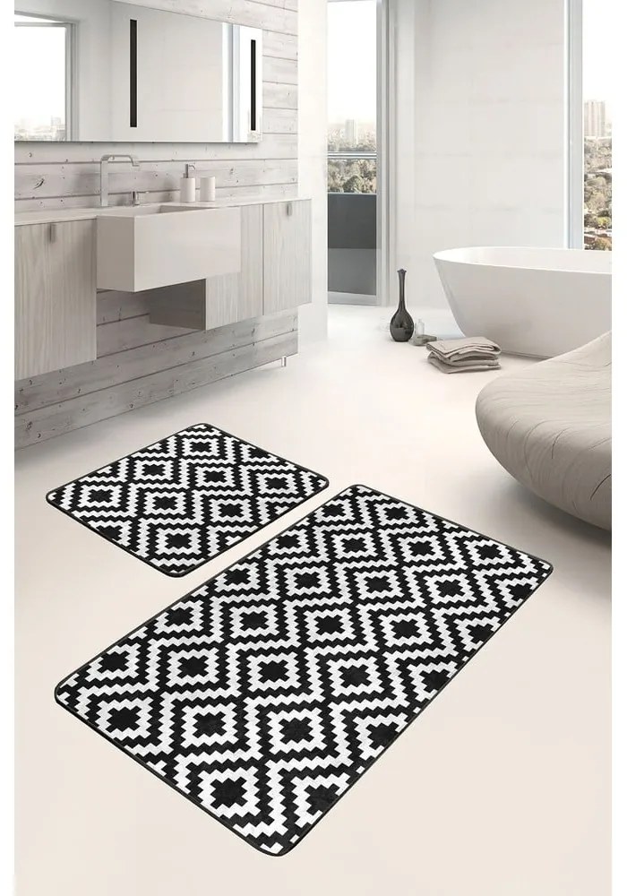 Biele/čierne kúpeľňové predložky v súprave 2 ks 60x100 cm – Mila Home
