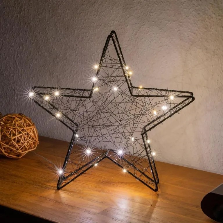 Nexos 64658 Vianočná kovová hviezda s 3D efektom - 30 x 29 x 5 cm, 25 LED diód, čierna