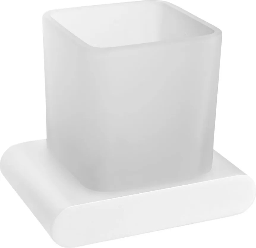 Biely nástenný sklenený téglik na zubné kefky Flori – Sapho