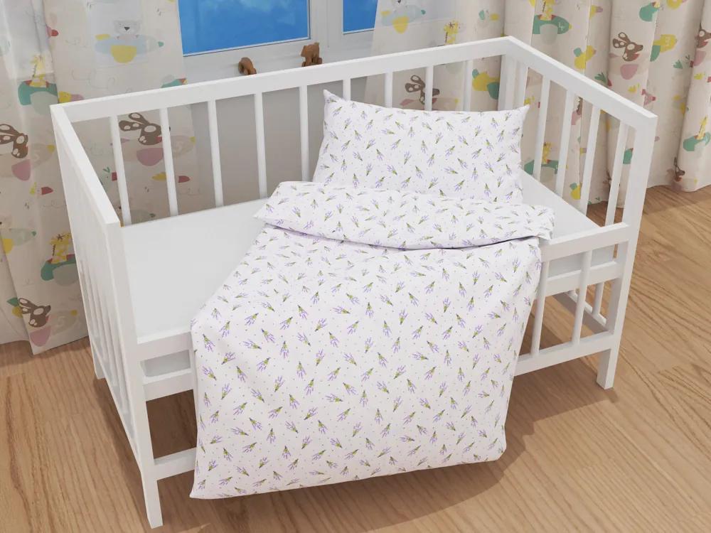 Biante Detské bavlnené posteľné obliečky do postieľky Sandra SA-301 Malé zväzky levandúľ na bielom Do postieľky 90x130 a 40x60 cm