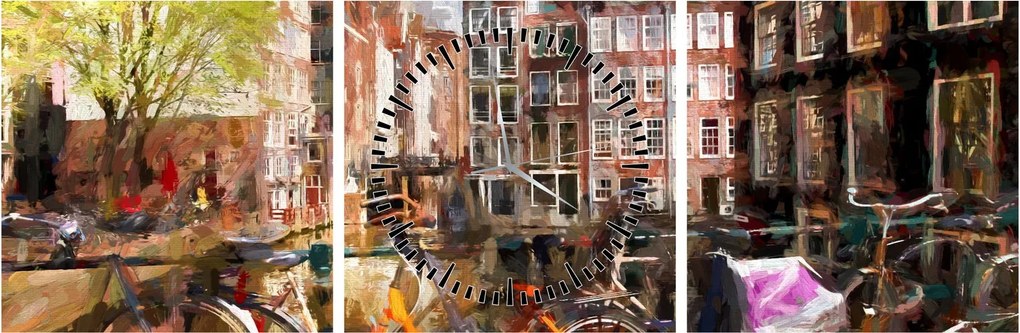 Obraz - Amsterdam (s hodinami) (90x30 cm)