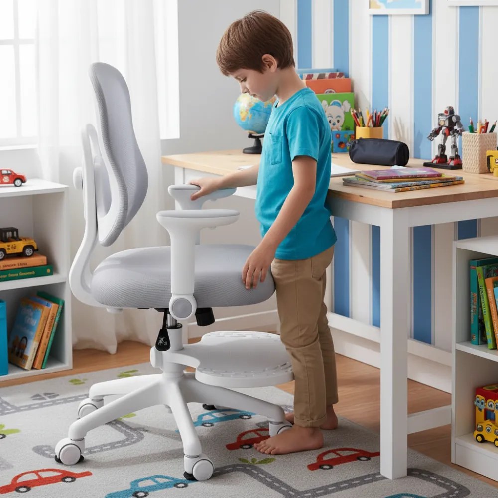 Detská rastúca stolička Neoseat MIKY — látka, sivá