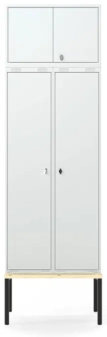 Šatňová skrinka FORCE, 2 sekcie, horná skrinka, s lavicou, 2620x800x550 mm, šedá