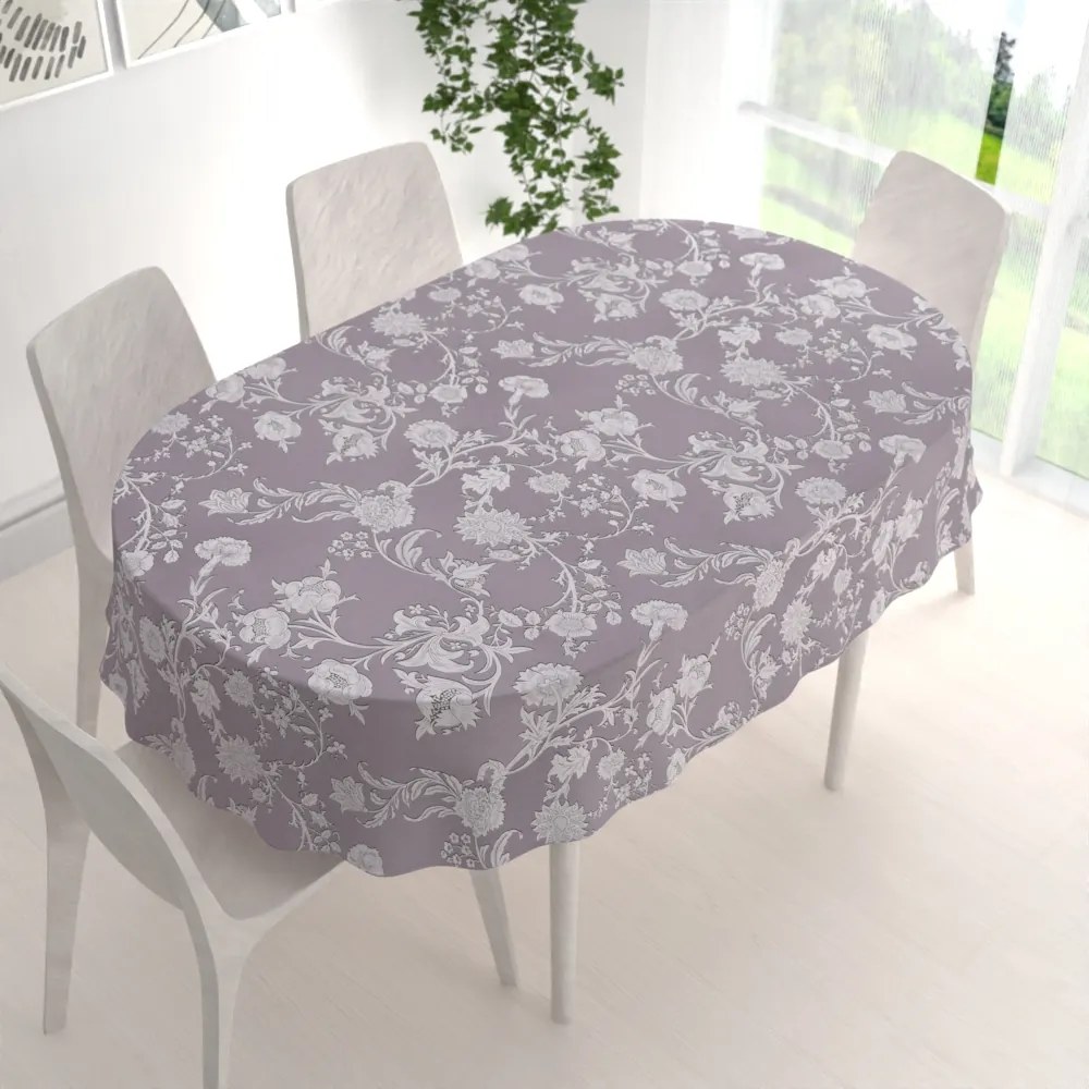 Biante Dekoračný oválny obrus PM-045 Zámocké kvety na pastelovo fialovom 120x180 cm
