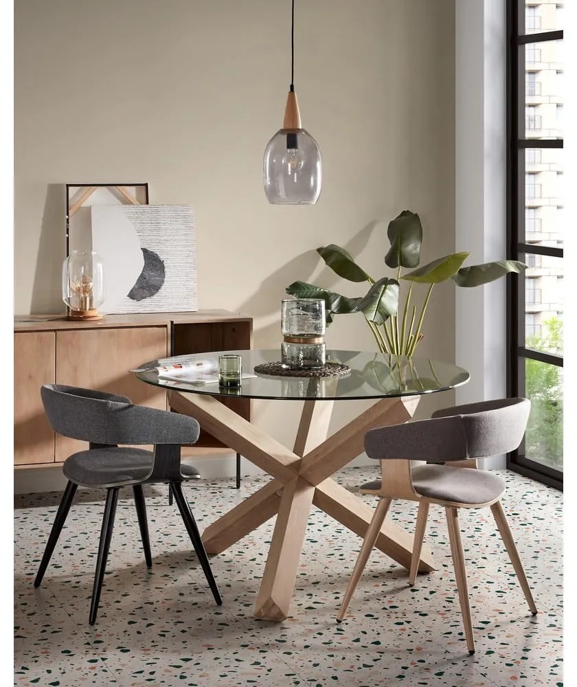 Dubový jedálenský stôl se skleněnou doskou Kave Home Nori, ø 120 cm