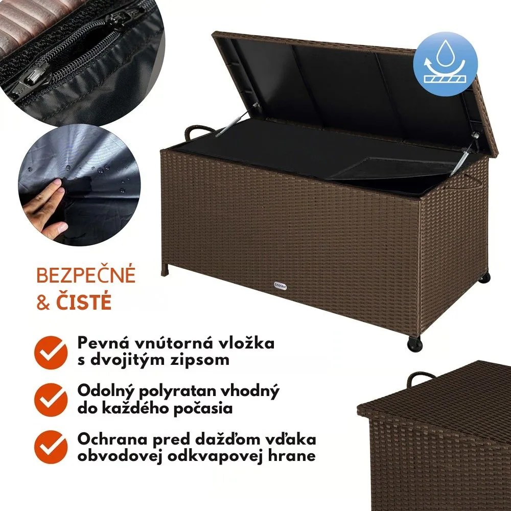 Polyratanový úložný box RICCO, 270L, 117x53x60cm, tmavá hnedá Casaria