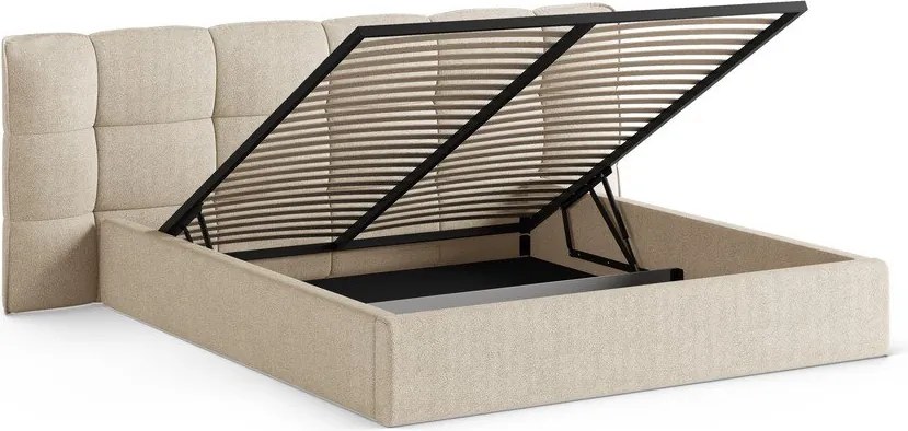 Béžová čalúnená dvojlôžková posteľ s úložným priestorom s roštom 160x200 cm Eric – Micadoni