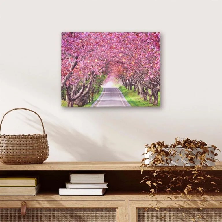 Nástenná maľba rozkvitnutá alej stromov, 40 LED, 30 x 40 cm