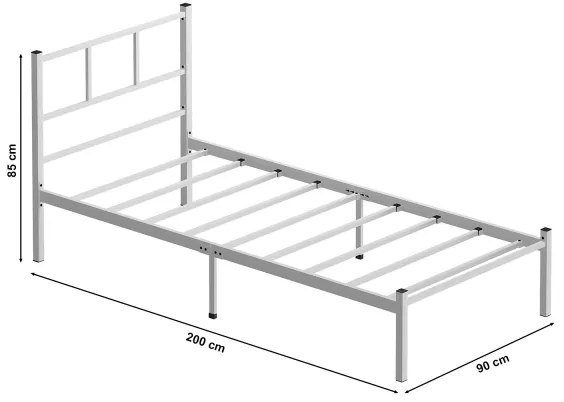 Kovová jednolôžková posteľ ROVAN 90x200 cm biela nosnosť 120 kg