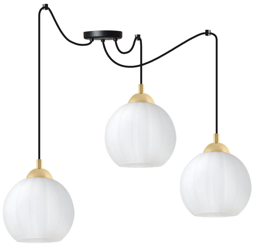 Závesné svietidlo Costa Spider, 3x biele sklenené tienidlo, b/g