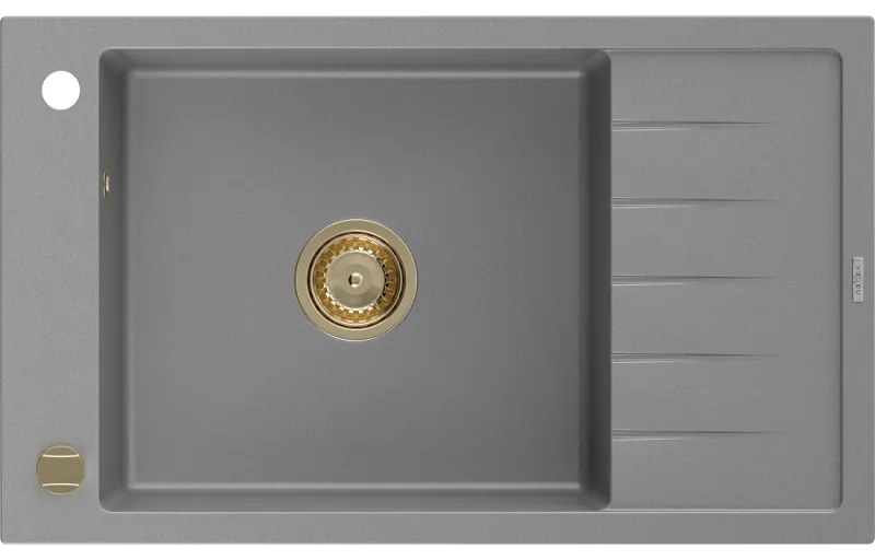 Mexen Elias, granitový drez granitový 795x480x200 mm, 1-komorový, šedá so zlatým sifónom, 6511791005-71-G