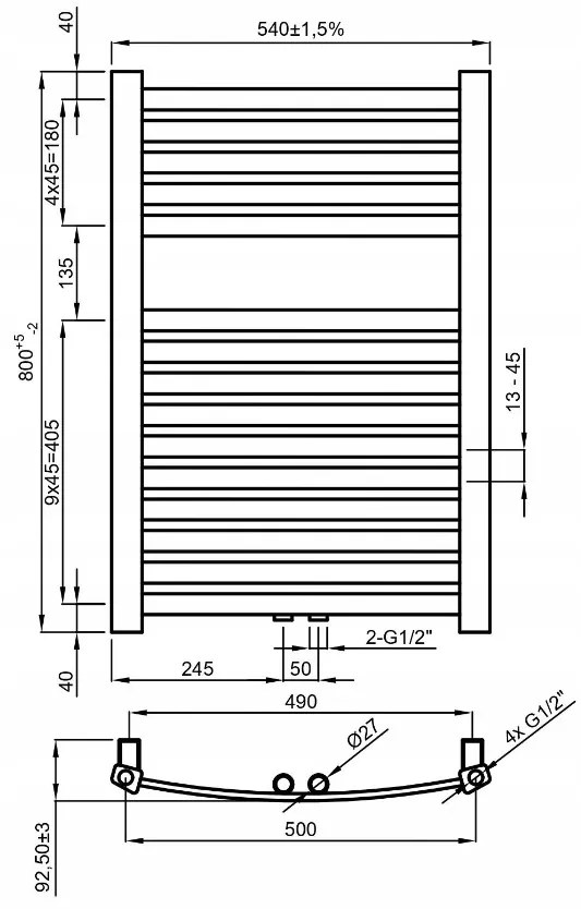 Invena Invena, kúpeľňový rebríkový radiátor 540x800 mm 404W, grafitová, UG-02-080