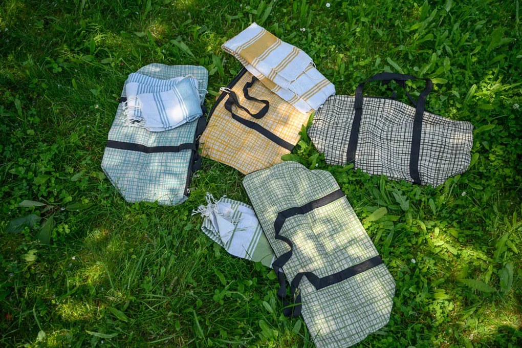 Štýlový set plážovej tašky + osušky HAMAM 75 x 150 cm, tyrkysový