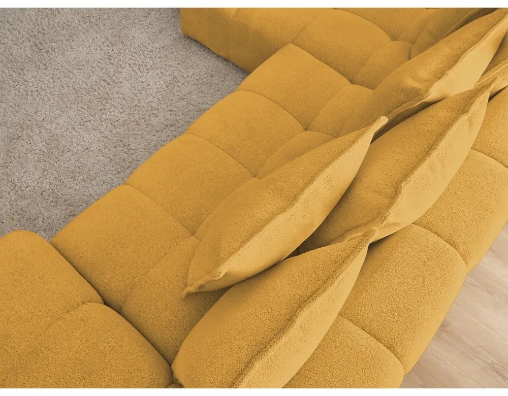 Ženilková rozkladacia/s úložným priestorom rohová pohovka v horčicovej farbe (ľavý roh/s leňoškou) Everest – Bobochic Paris